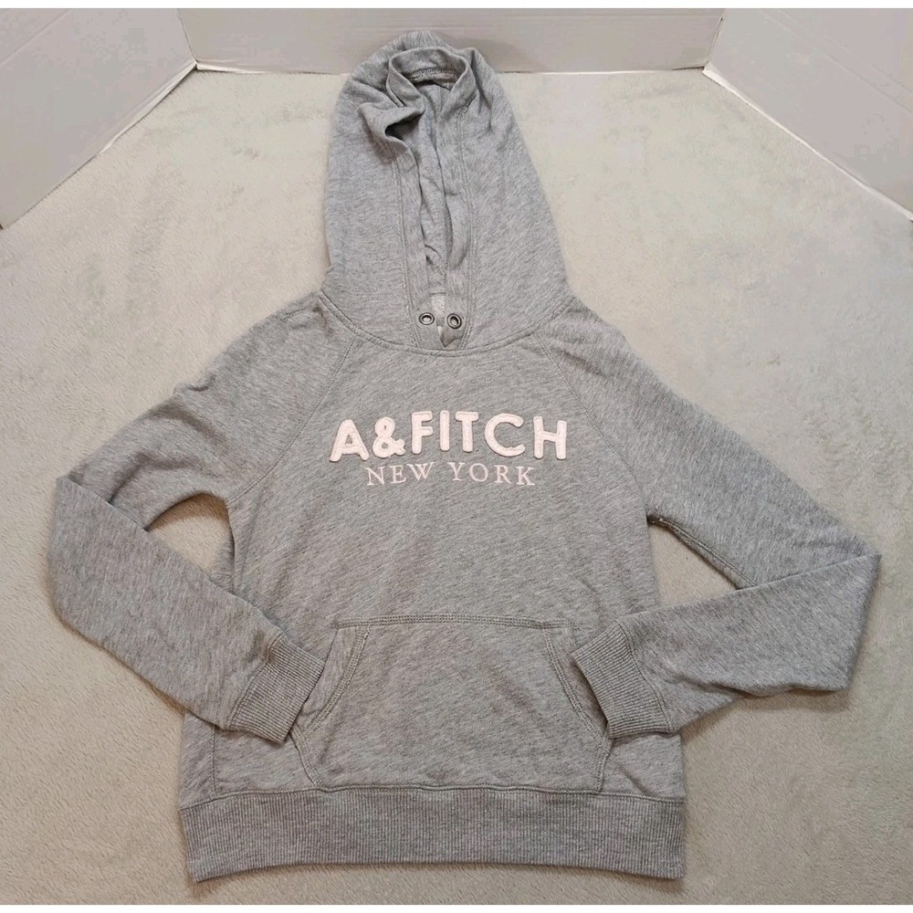 Abercrombie & Fitch New York Hoodie Gray Heather Pink Logo Small Y2K Pullover.